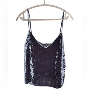 Topshop Crushed Blue Gray Velvet Spaghetti Strap Tank Top Cropped SZ US 10